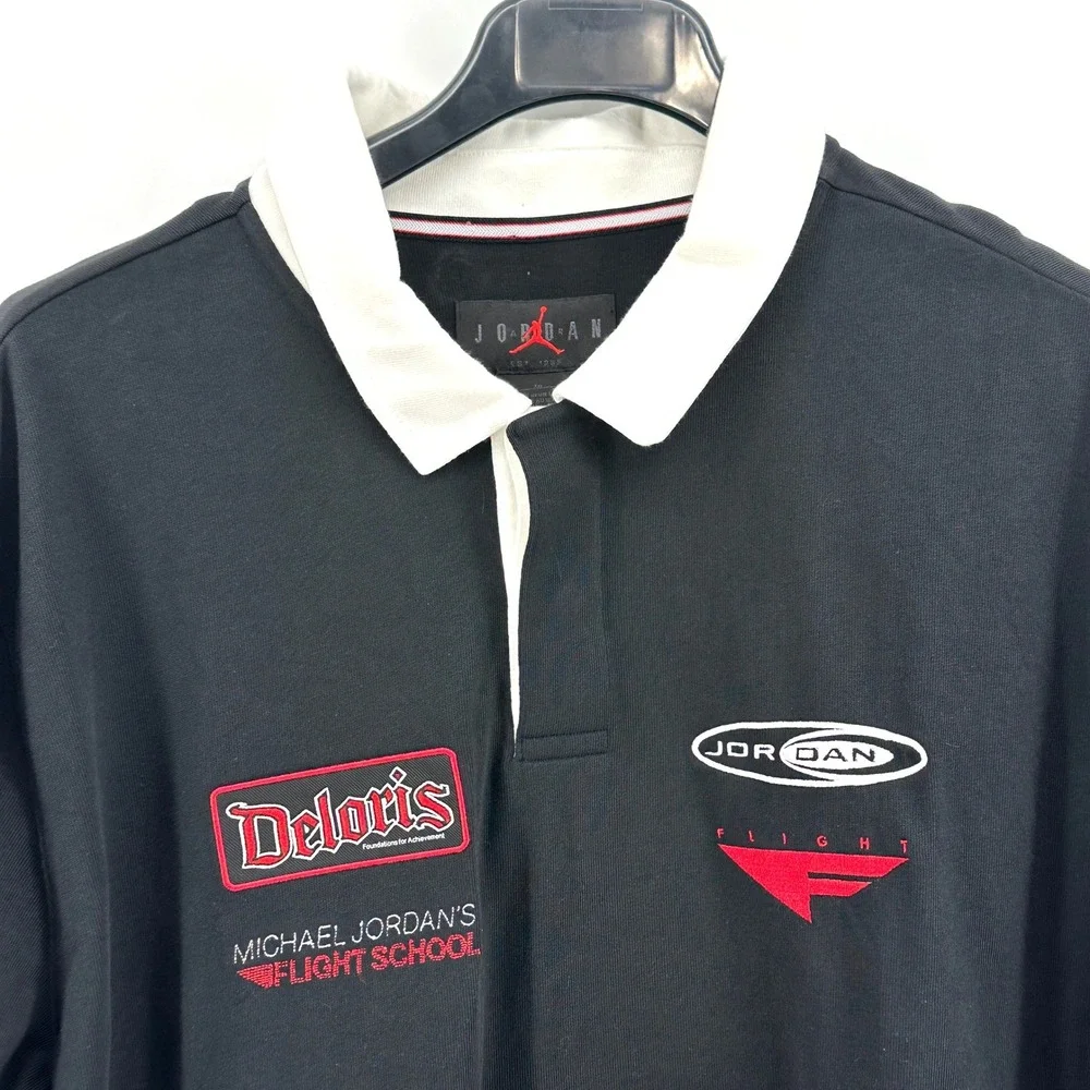 Jordan Flight School Rugby Shirt Mens XL Black Multi-Logo Long Sleeve HF9323-010